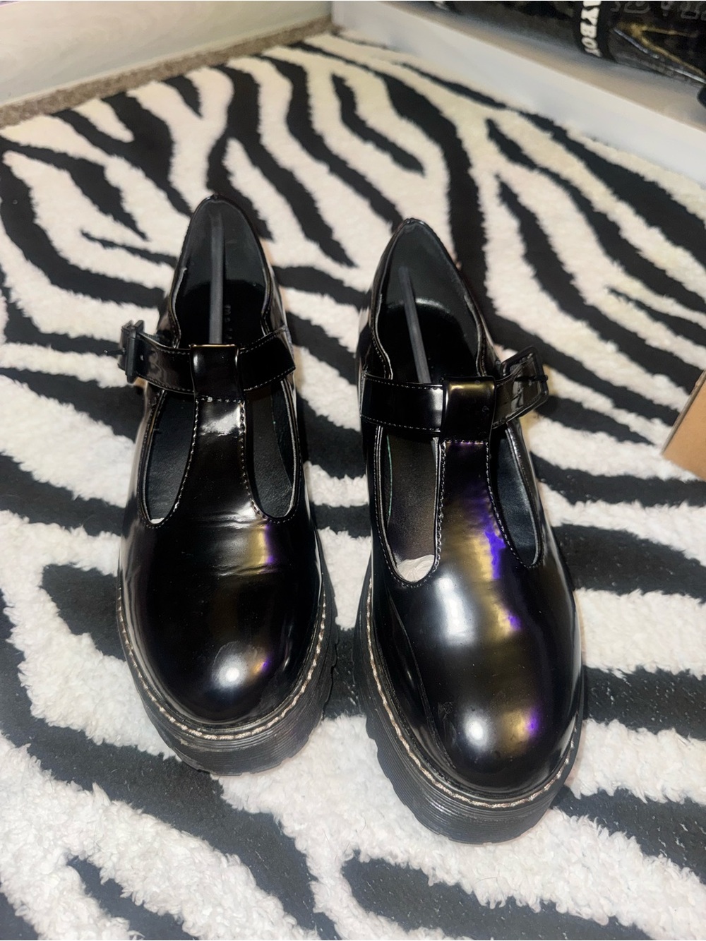 Madden Girl Black Patent T-Strap Platform Mary Janes